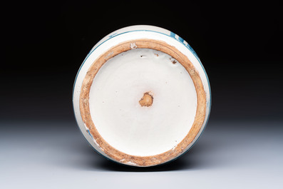 A blue and white Italian maiolica albarello, dated 1711