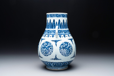 A Chinese blue and white 'Hu' vase with phoenixes, Qianlong