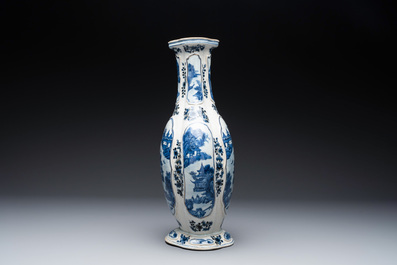 A Chinese blue and white vase depicting the Pearl River and the Whampoa Pagoda, Qianlong mark and of the period