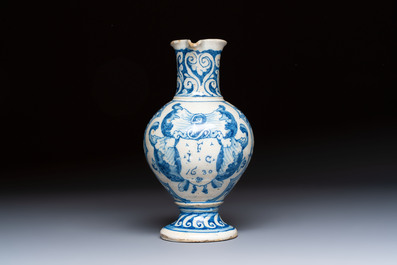 A rare blue and white Portuguese jug, dated 1630