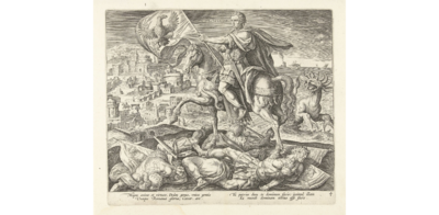 A blue and white Dutch Delft 'Julius Caesar' dish, after an engraving by Adriaen Collaert, early 18th C.