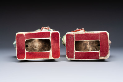 A pair of Chinese verte biscuit models of Buddhist lions, 18th C.