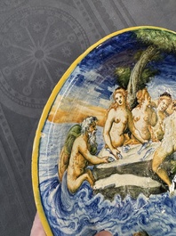 A fine Italian maiolica 'Triumph of the Sea Gods' dish, probably workshop of Orazio Fontana, Urbino, 3rd quarter 16th C.