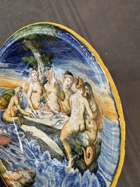 A fine Italian maiolica 'Triumph of the Sea Gods' dish, probably workshop of Orazio Fontana, Urbino, 3rd quarter 16th C.