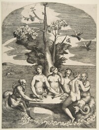 A fine Italian maiolica 'Triumph of the Sea Gods' dish, probably workshop of Orazio Fontana, Urbino, 3rd quarter 16th C.