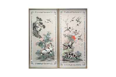 Four Chinese school paintings, ink and colour on paper and silk, one signed Yutianshi 雨田氏 and dated 1919