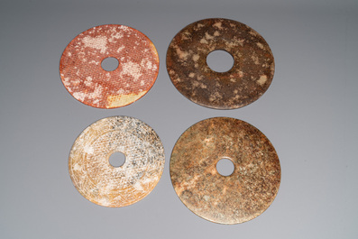 Four large Chinese archaistic jade 'bi' discs, 20th C.