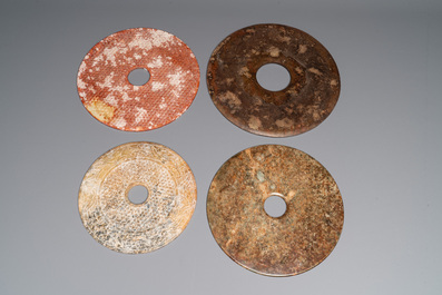 Four large Chinese archaistic jade 'bi' discs, 20th C.