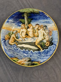 A fine Italian maiolica 'Triumph of the Sea Gods' dish, probably workshop of Orazio Fontana, Urbino, 3rd quarter 16th C.