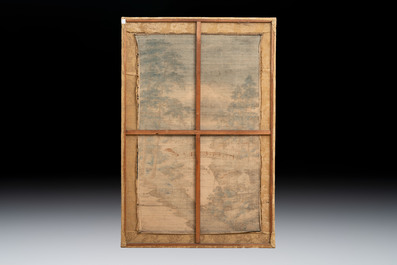 Two Japanese embroidered silk panels with landscapes, Meiji, 19th C.
