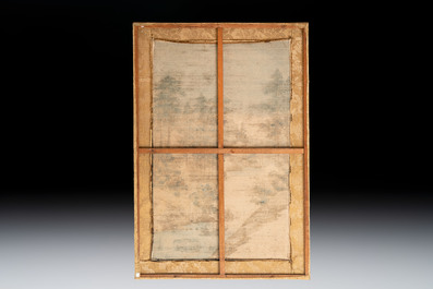 Two Japanese embroidered silk panels with landscapes, Meiji, 19th C.