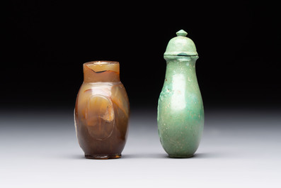 Four Chinese snuff bottles and three vases, 19th C.