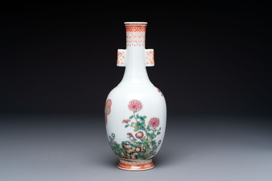 A Chinese famille rose &lsquo;Chrysanthemums&rsquo; arrow vase, Yongzheng mark, 20th C.