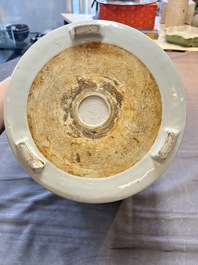 A large Chinese blue and white 'Ba Xian Zhu Shou 八仙祝壽&lsquo; tripod censer, 19th C.