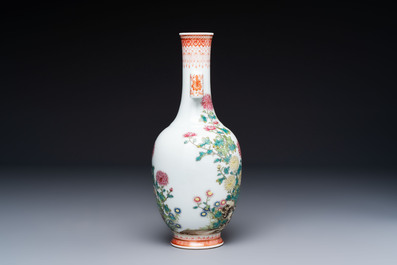 A Chinese famille rose &lsquo;Chrysanthemums&rsquo; arrow vase, Yongzheng mark, 20th C.