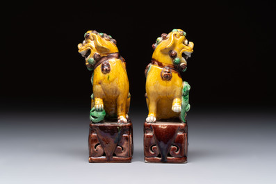 Three Chinese sancai-glazed Buddhist lions and a parrot, 19th C.
