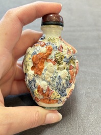 Four Chinese snuff bottles and three vases, 19th C.