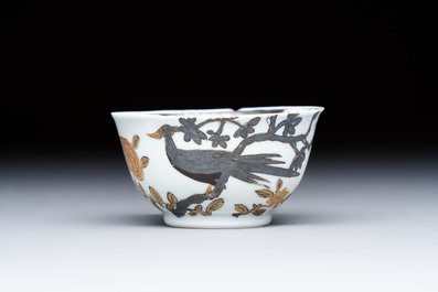 A Chinese gilt-silver-decorated 'Pheasants' cup and saucer, Yongzheng