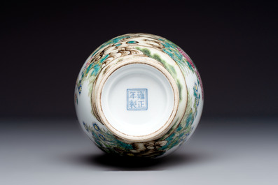 A Chinese famille rose &lsquo;Chrysanthemums&rsquo; arrow vase, Yongzheng mark, 20th C.