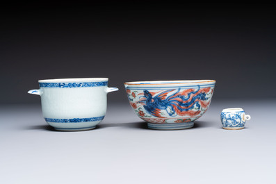A group of Chinese and Japanese famille verte, blue and white wares, Kangxi and later