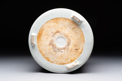 A large Chinese blue and white 'Ba Xian Zhu Shou 八仙祝壽&lsquo; tripod censer, 19th C.