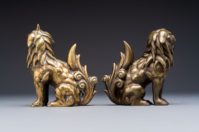 A pair of Japanese bronze Buddhist lions, 19/20th C.