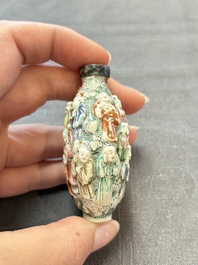 Four Chinese snuff bottles and three vases, 19th C.