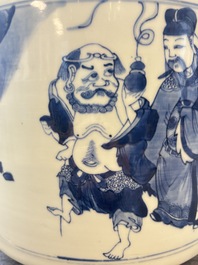 A large Chinese blue and white 'Ba Xian Zhu Shou 八仙祝壽&lsquo; tripod censer, 19th C.