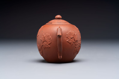 Three Chinese Yixing stoneware teapots, Chen Ziwen 陳子文 and Wen Cai 文彩 mark, Kangxi and later