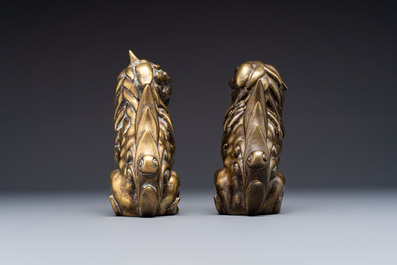 A pair of Japanese bronze Buddhist lions, 19/20th C.