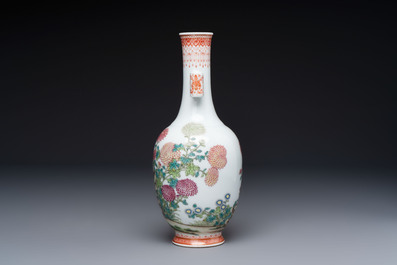 A Chinese famille rose &lsquo;Chrysanthemums&rsquo; arrow vase, Yongzheng mark, 20th C.