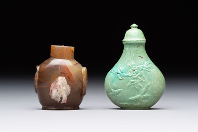 Four Chinese snuff bottles and three vases, 19th C.