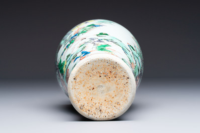 A Chinese famille verte 'Guanyin Zun' vase with narrative design, 19/20th C.