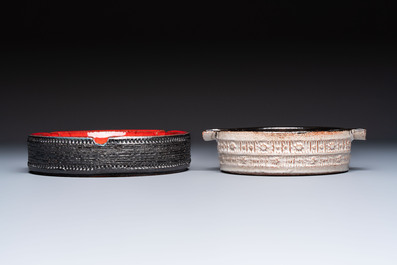 Rogier Vandeweghe (1923-2020) for Amphora: a red-glazed ashtray, and a Perignem cream-glazed ashtray, 20th C.
