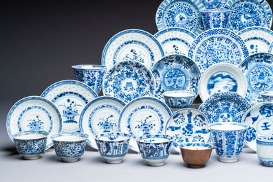 16 Chinese blue and white cups and 24 saucers, various marks, Kangxi and later