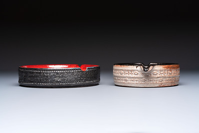Rogier Vandeweghe (1923-2020) for Amphora: a red-glazed ashtray, and a Perignem cream-glazed ashtray, 20th C.