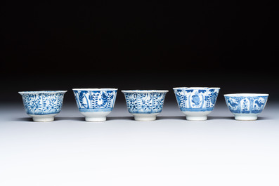 16 Chinese blue and white cups and 24 saucers, various marks, Kangxi and later