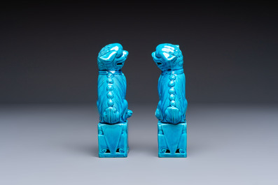 A pair of Chinese turquoise-glazed cats and a pair of Buddhist lions, 20th C.