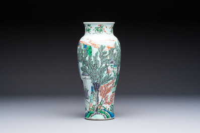 A Chinese famille verte 'Guanyin Zun' vase with narrative design, 19/20th C.