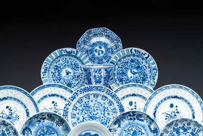 16 Chinese blue and white cups and 24 saucers, various marks, Kangxi and later