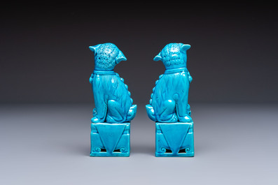 A pair of Chinese turquoise-glazed cats and a pair of Buddhist lions, 20th C.