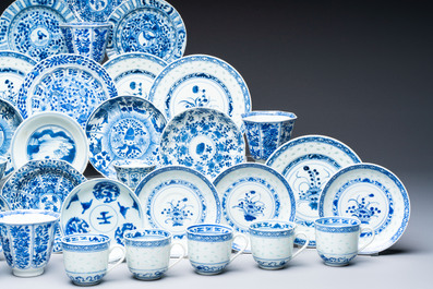 16 Chinese blue and white cups and 24 saucers, various marks, Kangxi and later