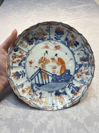 Two Chinese Imari-style plates and a dish with figural design, Kangxi