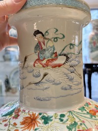 A Chinese famille rose 'Qun Xian Zhu Shou 群仙祝壽' rouleau vase, Qianlong mark, 19th C.