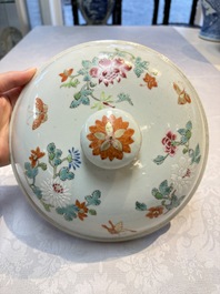 A Chinese famille rose &lsquo;Crane in a Garden&rsquo; tureen and cover, Qianlong