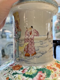 A Chinese famille rose 'Qun Xian Zhu Shou 群仙祝壽' rouleau vase, Qianlong mark, 19th C.