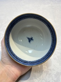 A set of 12 Chinese blue and white 'Landscape' bowls and saucers, Qianlong/Jiaqing