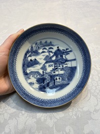A set of 12 Chinese blue and white 'Landscape' bowls and saucers, Qianlong/Jiaqing