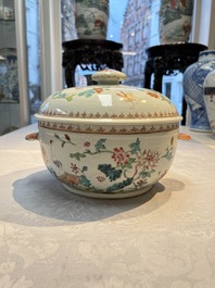 A Chinese famille rose &lsquo;Crane in a Garden&rsquo; tureen and cover, Qianlong