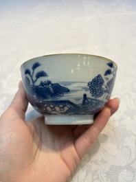 A set of 12 Chinese blue and white 'Landscape' bowls and saucers, Qianlong/Jiaqing